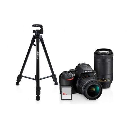 Nikon – Cámara DSLR 3500 18-55mm /70-300 mm - Tripie - SD 16GB – Negro 19097-TecnologiadelHogar-