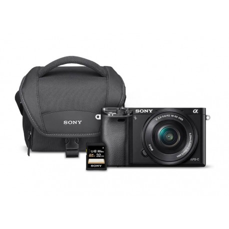 Sony – Kit Cámara Mirrorless ILCE-6000 más estuche y SD – Negra ILCE-6000+LCS-U11+SD32GB-TecnologiadelHogar-