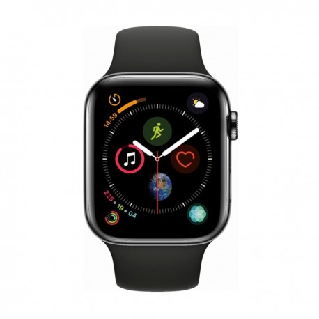 Ecom Apple Watch Series 4 LTE de 44 mm cuerpo de acero inoxidable en color negro con banda deportiva negra - Negro Apple Watch -