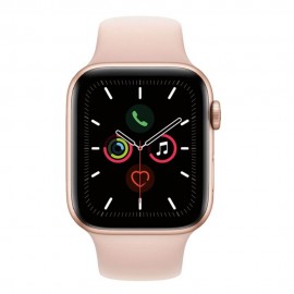 Apple - Apple Watch (último modelo) Serie 5 GPS de 44 mm cuerpo de aluminio en color oro con banda deportiva rosa - Oro MWVE2LZ-