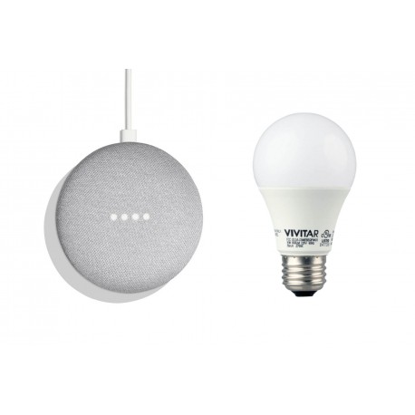 Google - Google Home Mini + 2 Focos Vivitar - Gris BDLGA00210-TecnologiadelHogar-