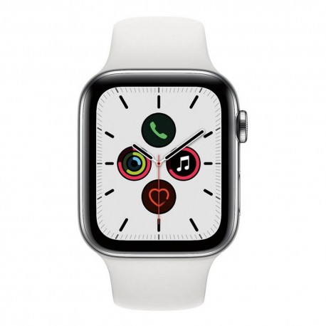 Apple - Apple Watch (último modelo) Serie 5 GPS LTE de 44 mm acero inoxidable con correa blanca MWW22LZ/A-TecnologiadelHogar-