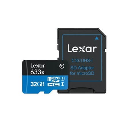 Lexar – Tarjeta Micro SD más Adaptador 633x – 32GB – Negro LSDMI32GBBAP633A-TecnologiadelHogar-Tarjetas de memoria